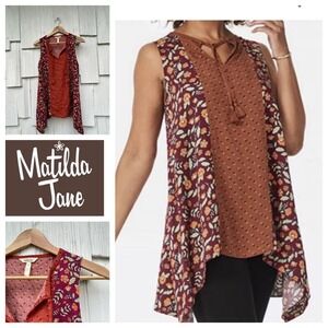Matilda Jane Teach Me Tunic‎ Tank Top Floral Print Rust Sleeveless Blouse Size S